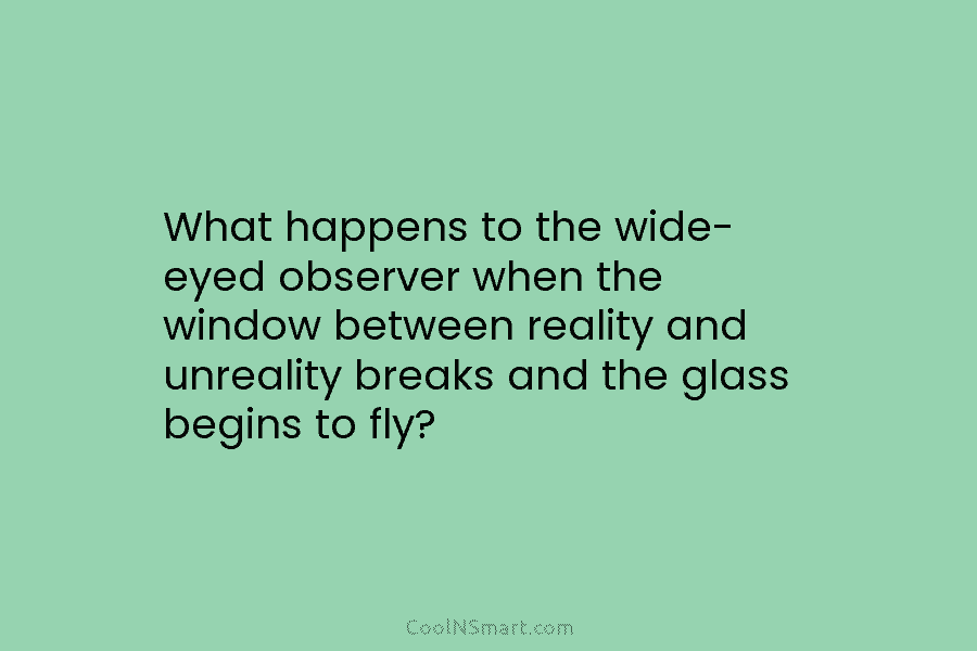What happens to the wide- eyed observer when the window between reality and unreality breaks...