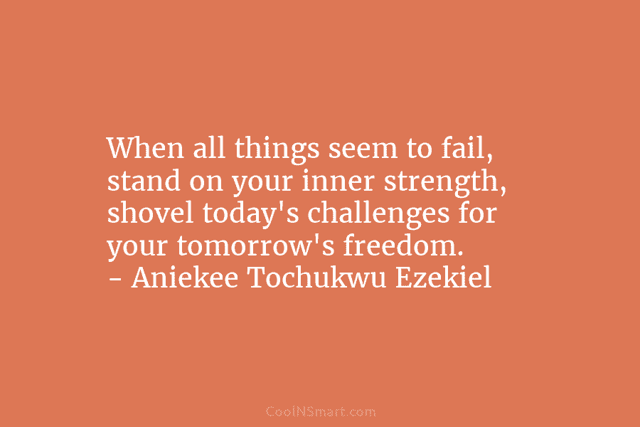 When all things seem to fail, stand on your inner strength, shovel today’s challenges for...