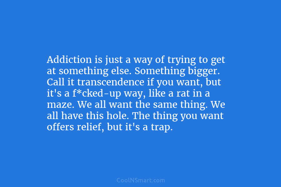 Addiction is just a way of trying to get at something else. Something bigger. Call...