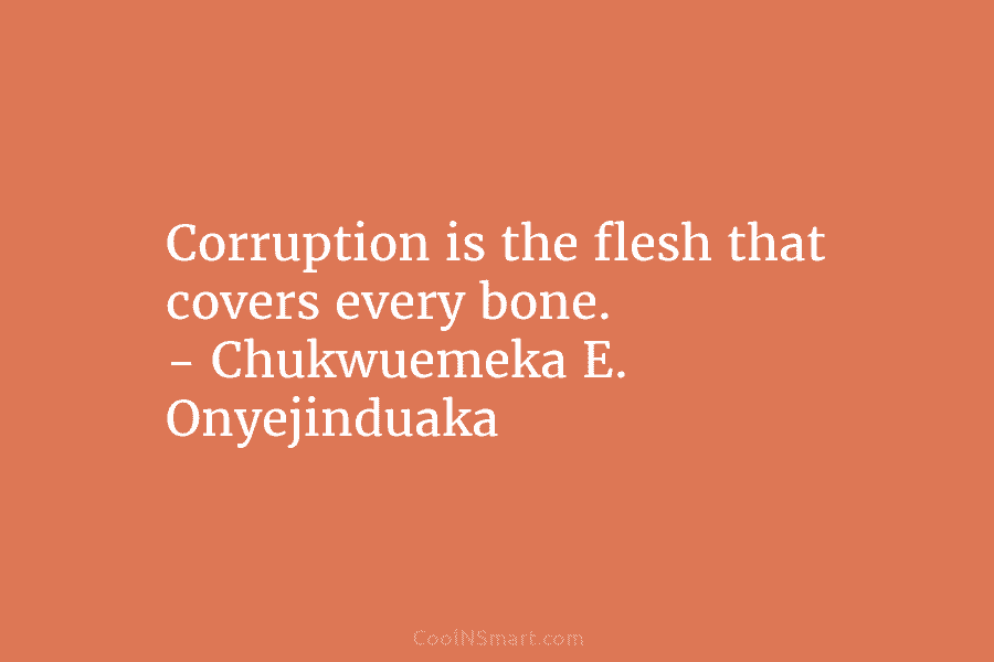 Corruption is the flesh that covers every bone. – Chukwuemeka E. Onyejinduaka