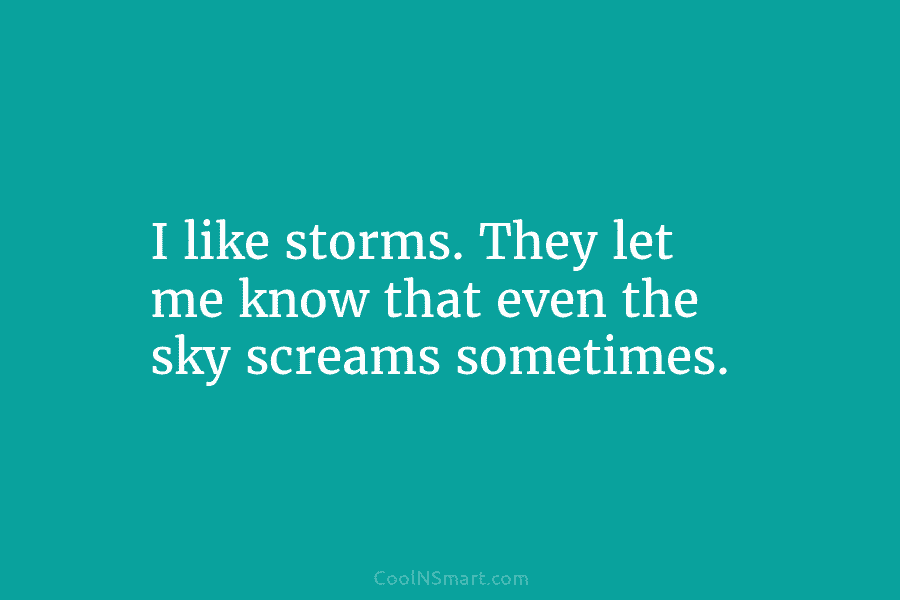 I like storms. They let me know that even the sky screams sometimes.
