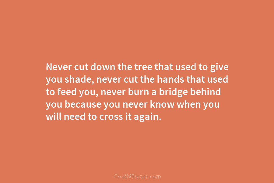 Never cut down the tree that used to give you shade, never cut the hands that used to feed you,...