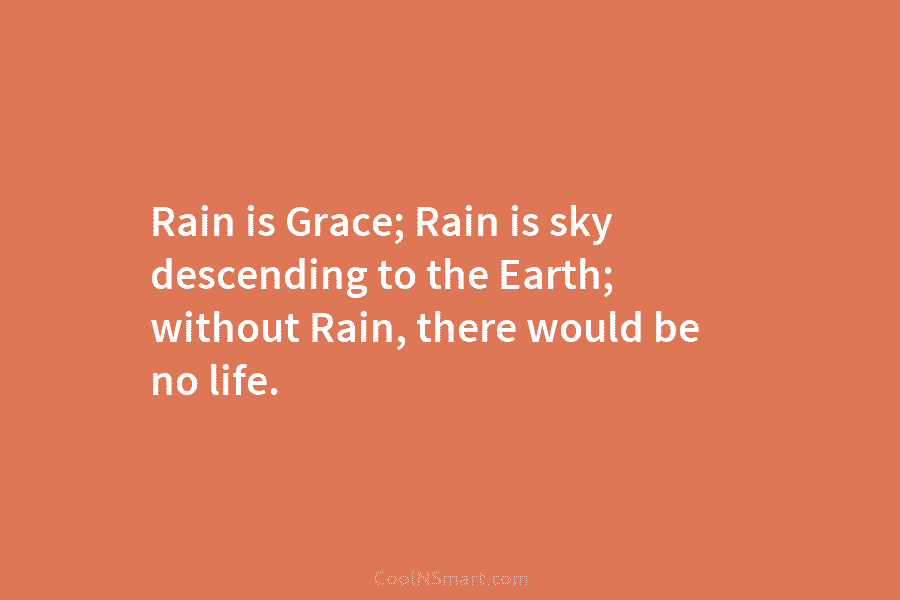 Rain is Grace; Rain is sky descending to the Earth; without Rain, there would be no life.
