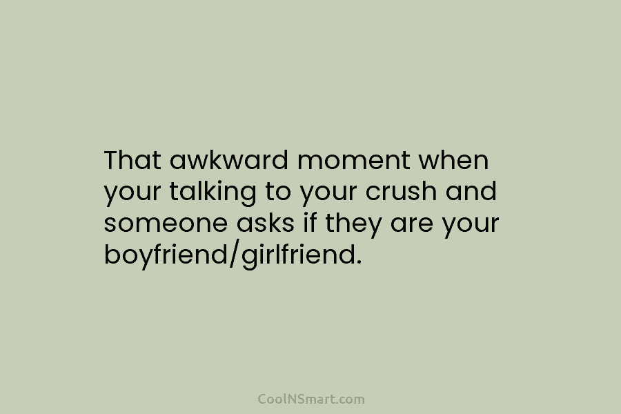 That awkward moment when your talking to your crush and someone asks if they are your boyfriend/girlfriend.