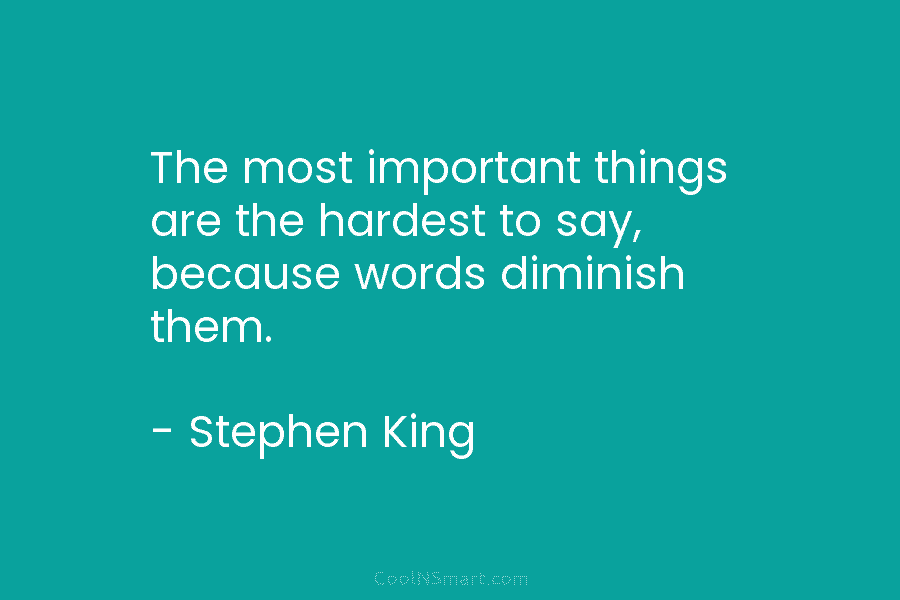 The most important things are the hardest to say, because words diminish them. – Stephen King