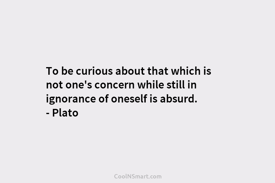 To be curious about that which is not one’s concern while still in ignorance of oneself is absurd. – Plato