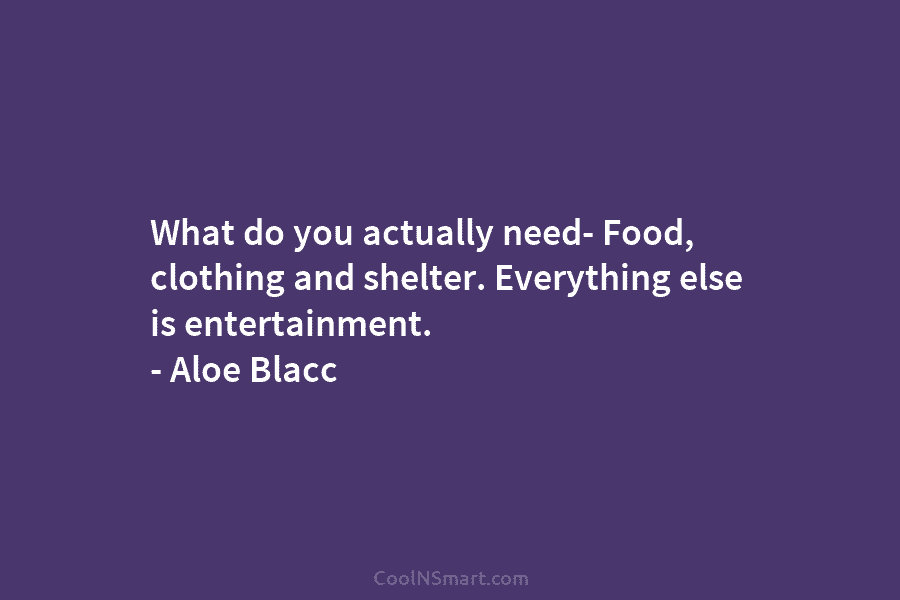 What do you actually need- Food, clothing and shelter. Everything else is entertainment. – Aloe...
