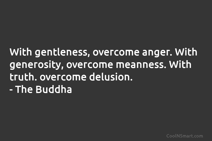 With gentleness, overcome anger. With generosity, overcome meanness. With truth. overcome delusion. – The Buddha