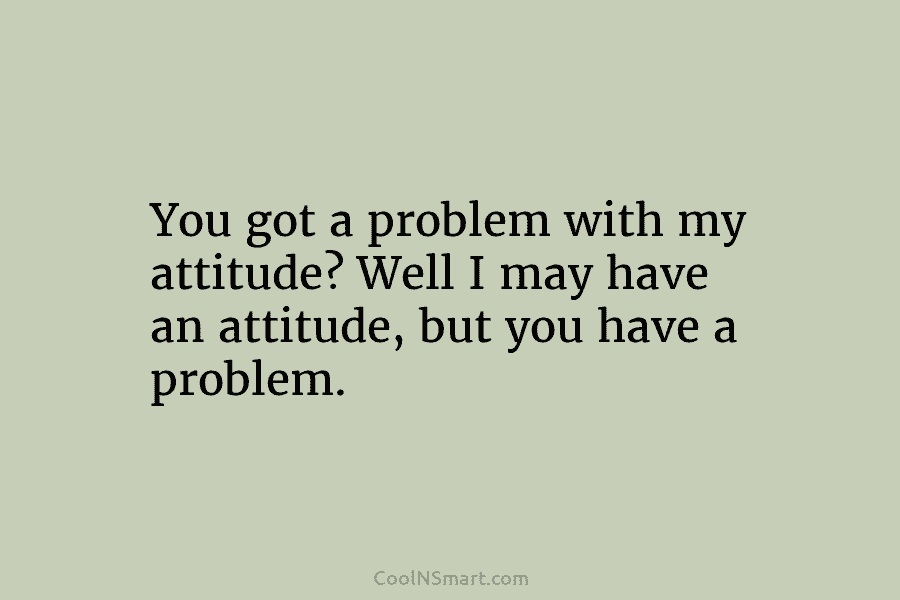 You got a problem with my attitude? Well I may have an attitude, but you have a problem.