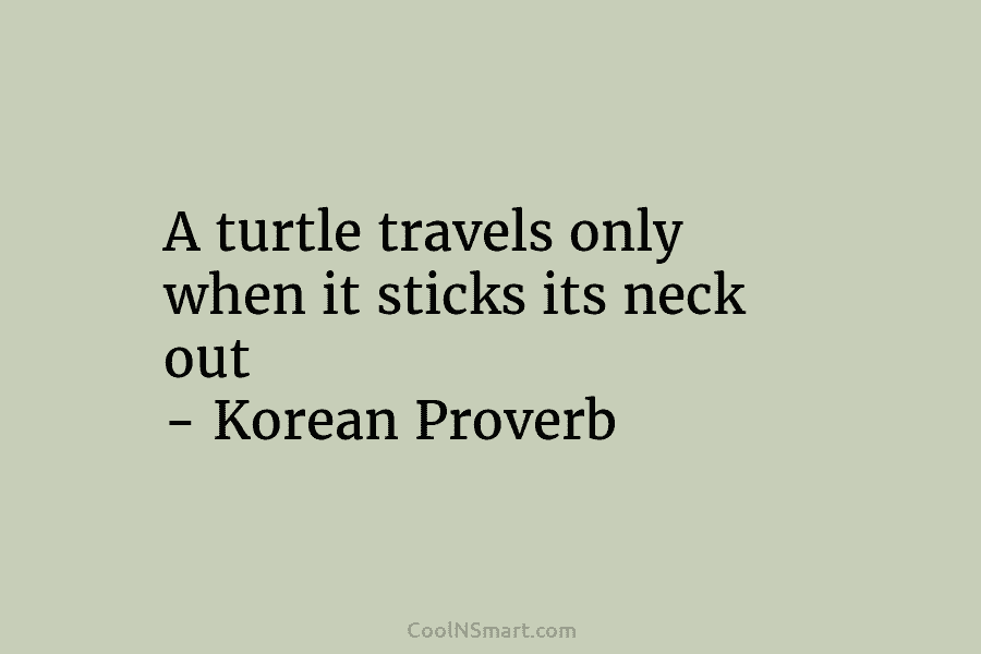 A turtle travels only when it sticks its neck out – Korean Proverb