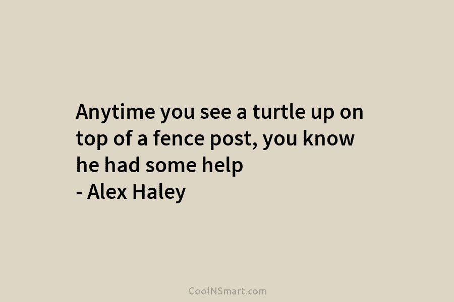 Anytime you see a turtle up on top of a fence post, you know he...