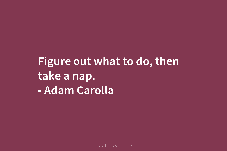 Figure out what to do, then take a nap. – Adam Carolla