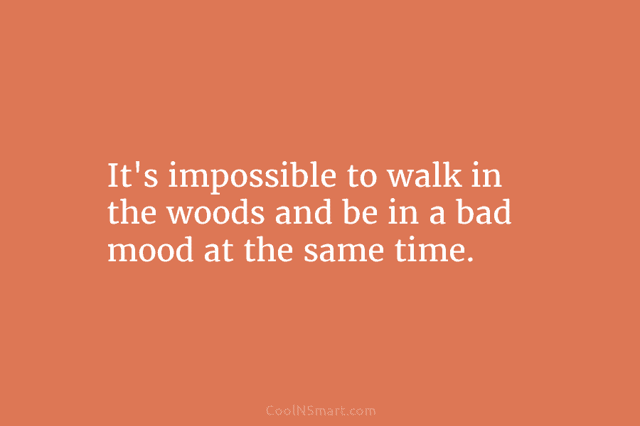 It’s impossible to walk in the woods and be in a bad mood at the...