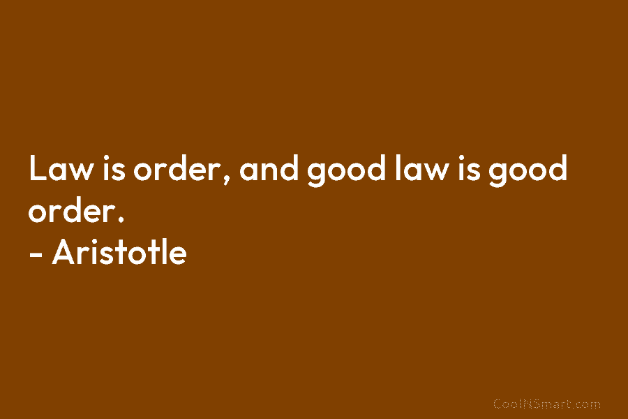 Law is order, and good law is good order. – Aristotle