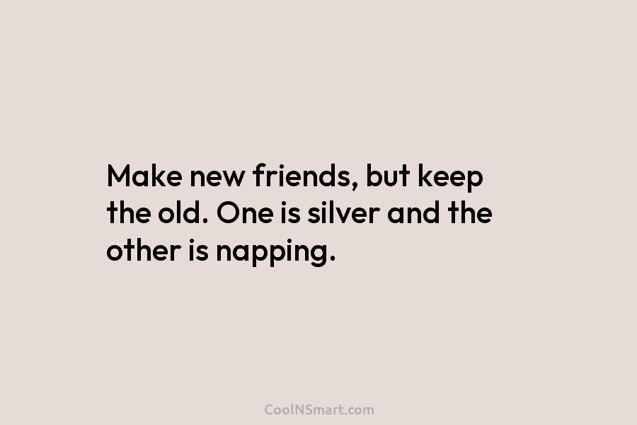 Make new friends, but keep the old. One is silver and the other is napping.