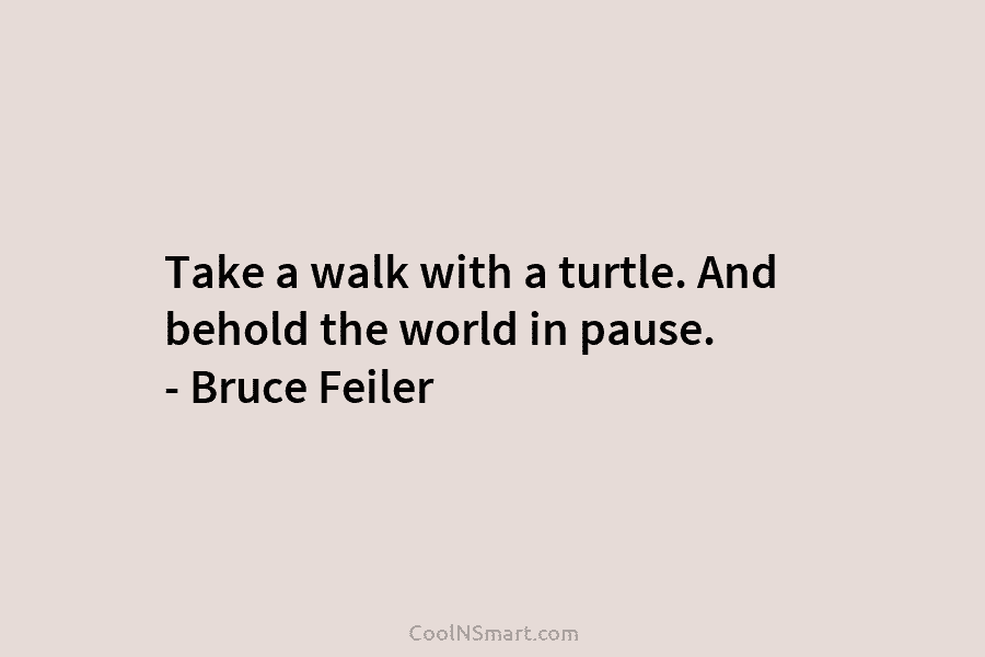 Take a walk with a turtle. And behold the world in pause. – Bruce Feiler