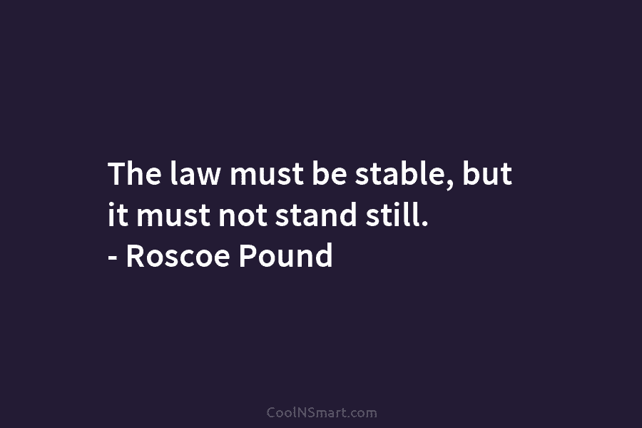The law must be stable, but it must not stand still. – Roscoe Pound