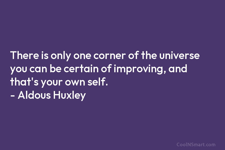 There is only one corner of the universe you can be certain of improving, and that’s your own self. –...