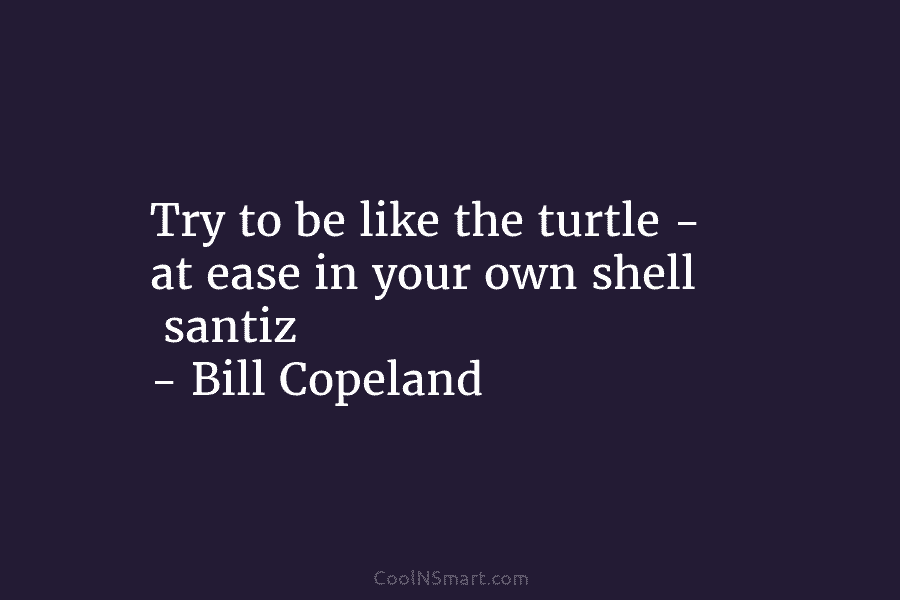 Try to be like the turtle – at ease in your own shell santiz – Bill Copeland