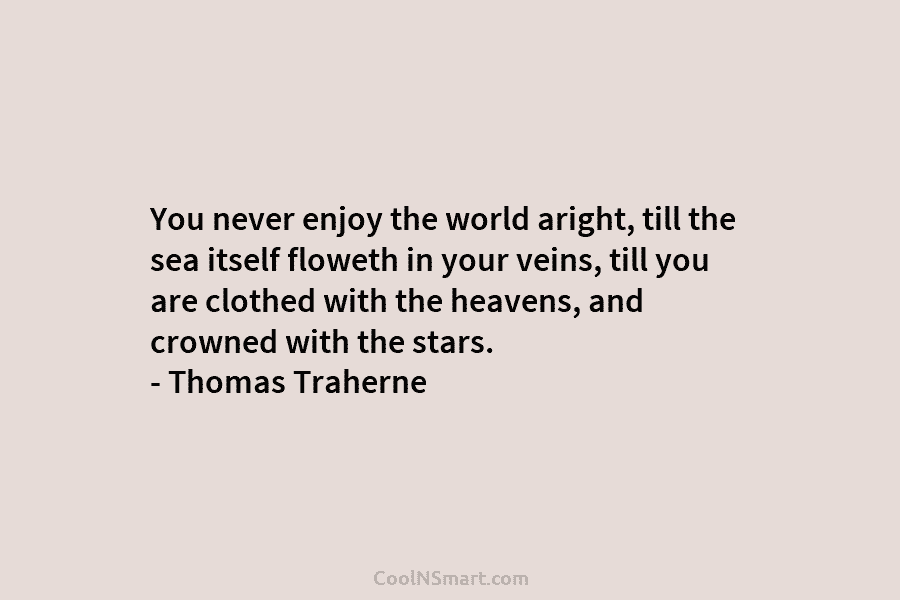 You never enjoy the world aright, till the sea itself floweth in your veins, till...