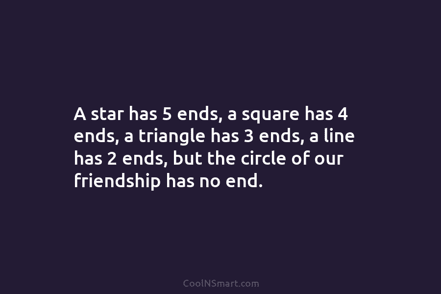 A star has 5 ends, a square has 4 ends, a triangle has 3 ends, a line has 2 ends,...