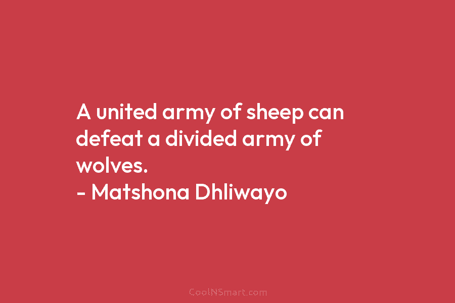 A united army of sheep can defeat a divided army of wolves. – Matshona Dhliwayo