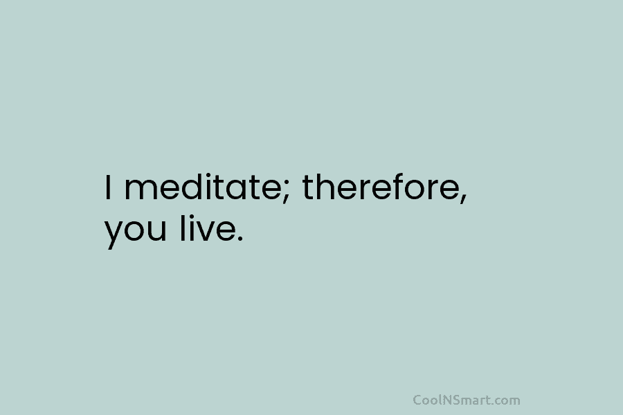 I meditate; therefore, you live.