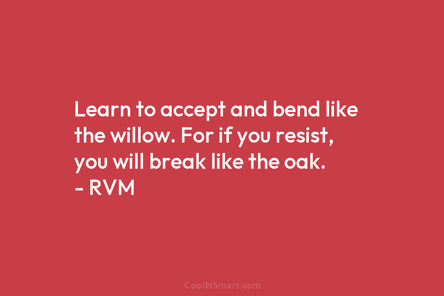 Learn to accept and bend like the willow. For if you resist, you will break...