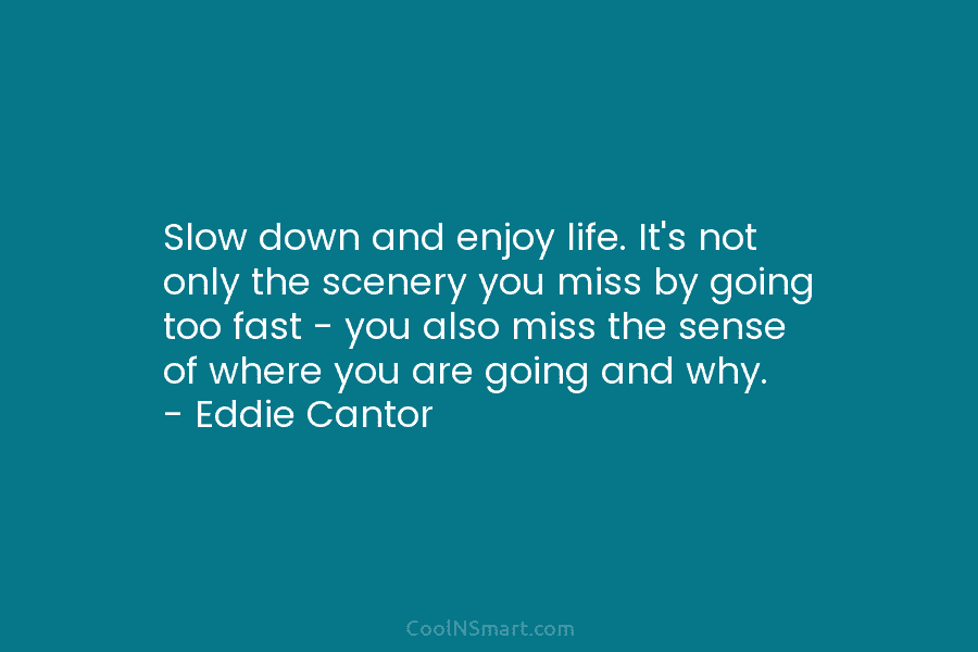 Slow down and enjoy life. It’s not only the scenery you miss by going too fast – you also miss...