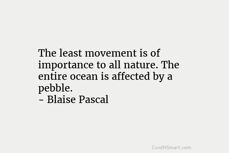 The least movement is of importance to all nature. The entire ocean is affected by a pebble. – Blaise Pascal