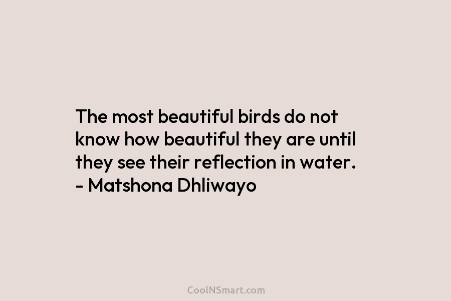 The most beautiful birds do not know how beautiful they are until they see their reflection in water. – Matshona...