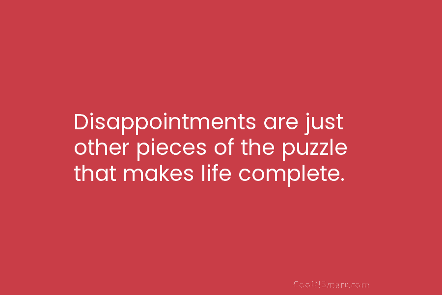 Disappointments are just other pieces of the puzzle that makes life complete.