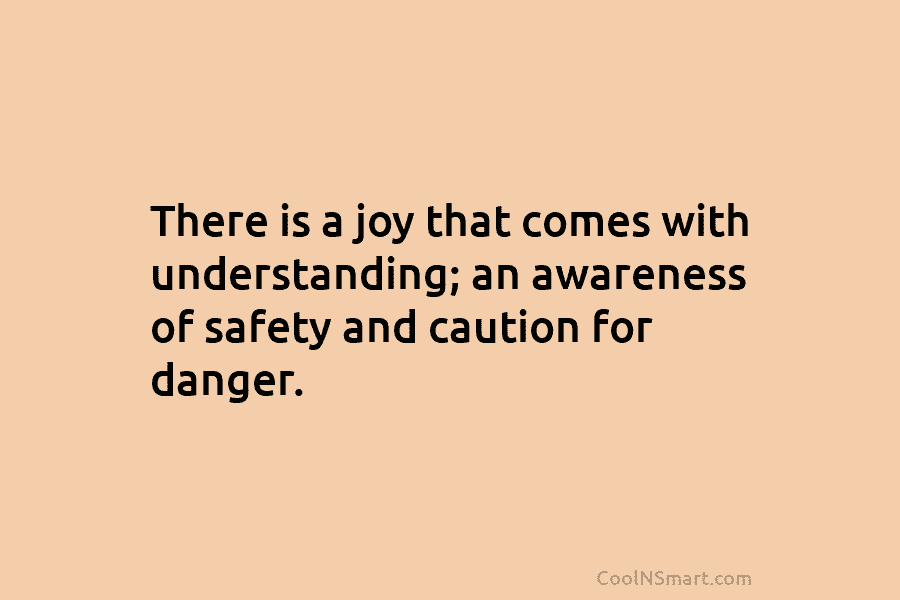 There is a joy that comes with understanding; an awareness of safety and caution for danger.