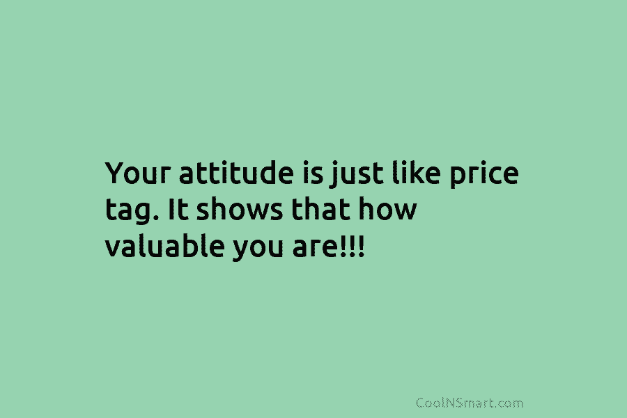 Your attitude is just like price tag. It shows that how valuable you are!!!