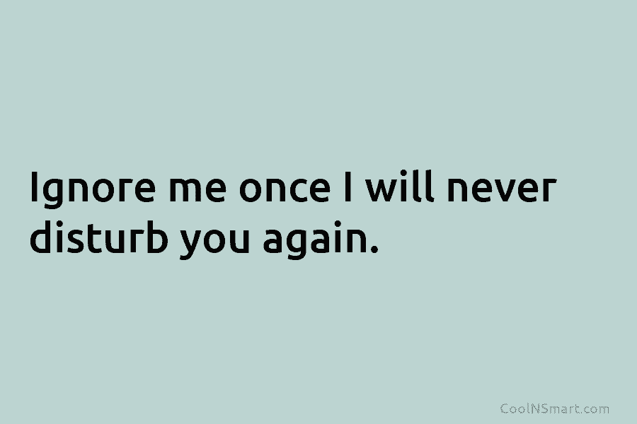 Ignore me once I will never disturb you again.