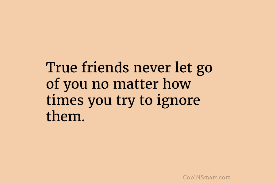True friends never let go of you no matter how times you try to ignore...