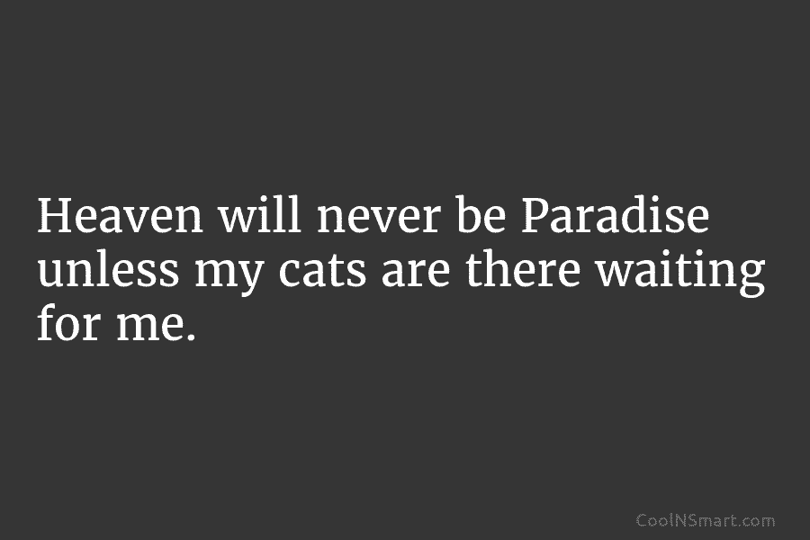 Heaven will never be Paradise unless my cats are there waiting for me.