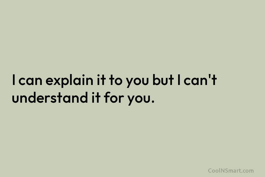 I can explain it to you but I can’t understand it for you.