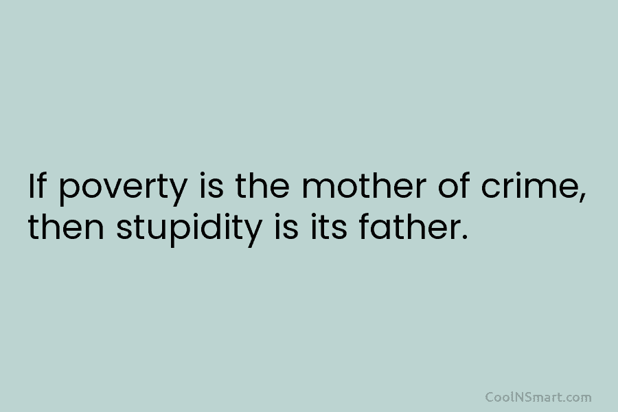 If poverty is the mother of crime, then stupidity is its father.