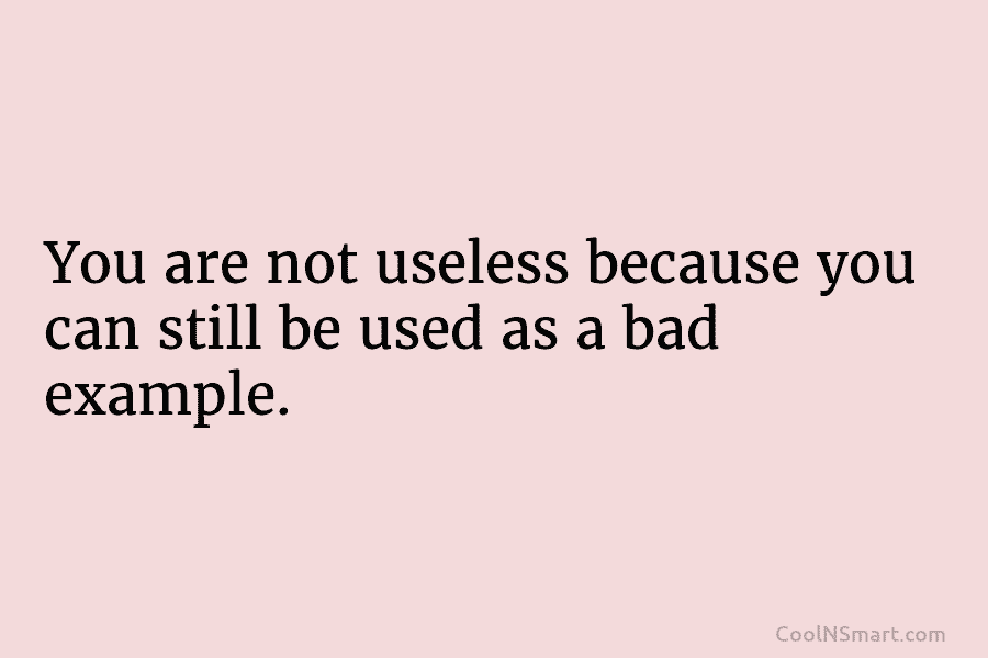You are not useless because you can still be used as a bad example.
