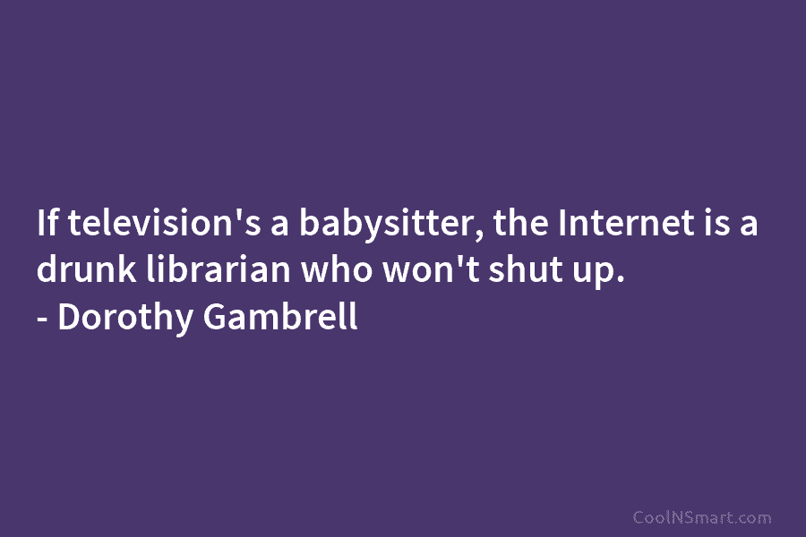 If television’s a babysitter, the Internet is a drunk librarian who won’t shut up. – Dorothy Gambrell