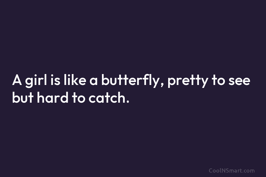 A girl is like a butterfly, pretty to see but hard to catch.