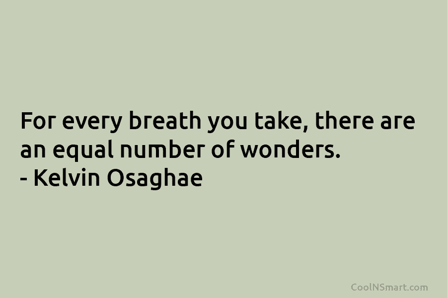 For every breath you take, there are an equal number of wonders. – Kelvin Osaghae