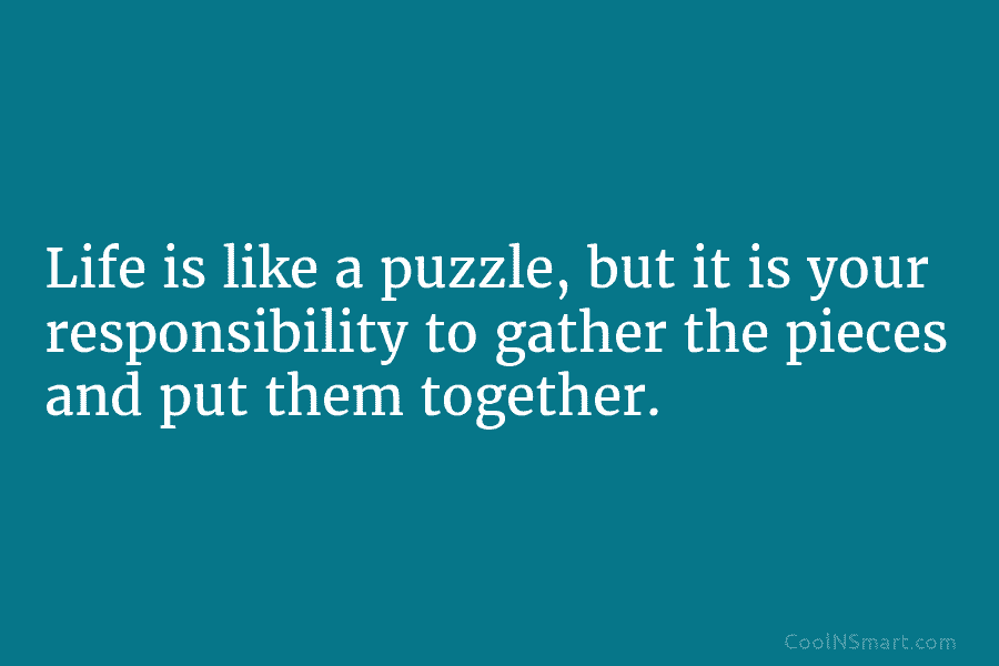 Life is like a puzzle, but it is your responsibility to gather the pieces and put them together.