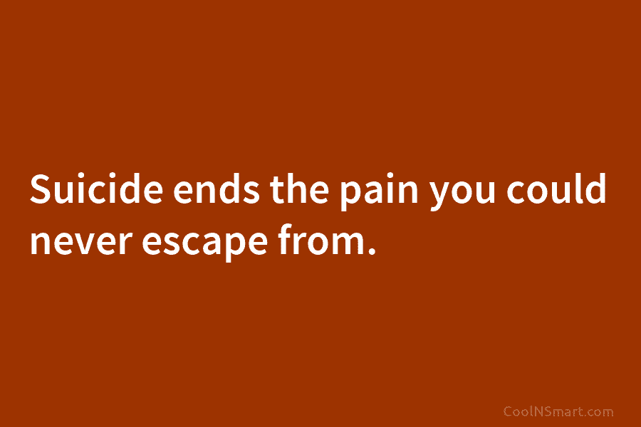 Suicide ends the pain you could never escape from.