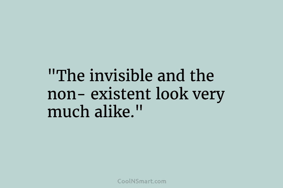 “The invisible and the non- existent look very much alike.”
