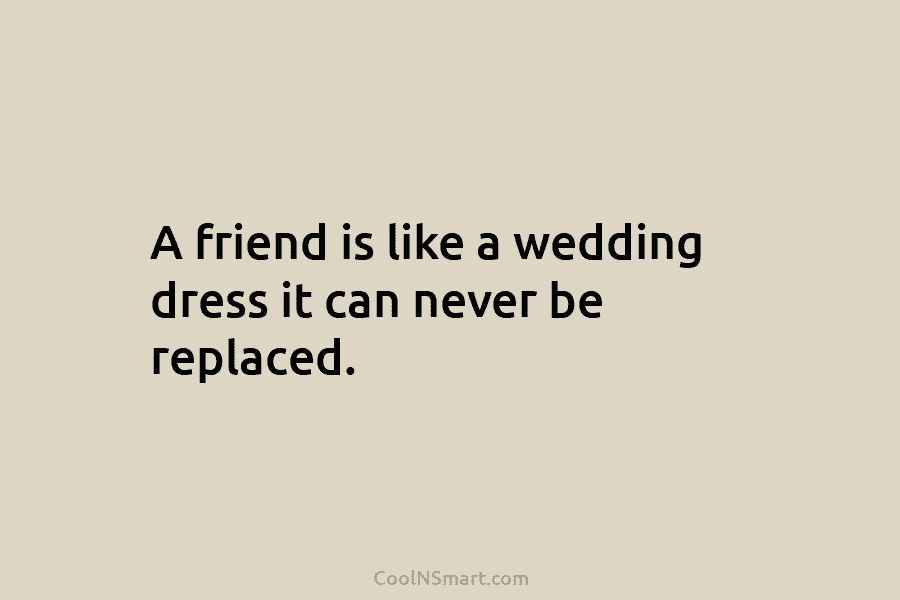 A friend is like a wedding dress it can never be replaced.
