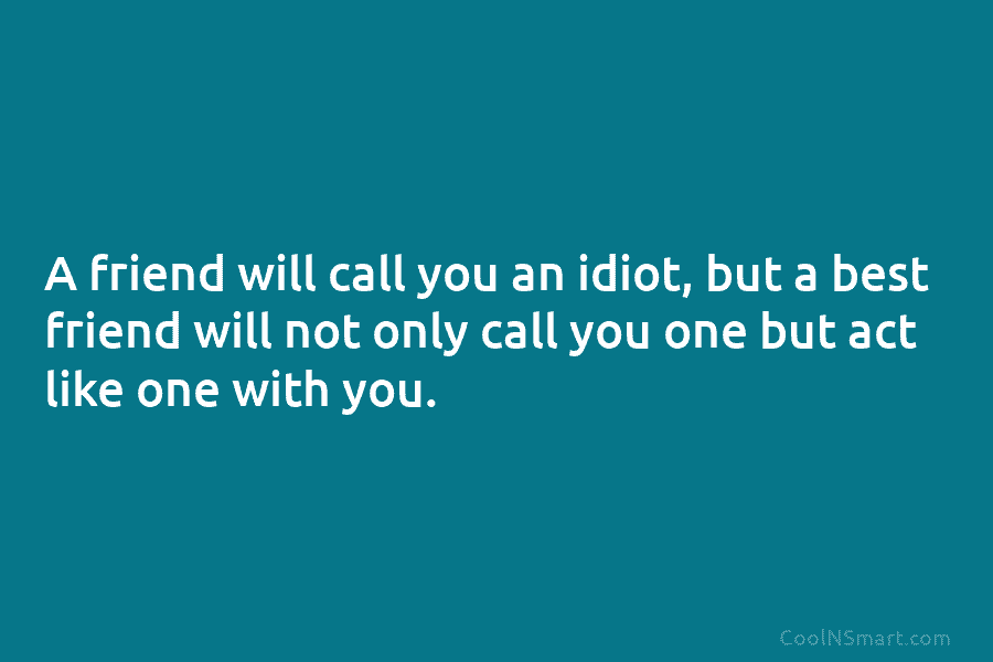 A friend will call you an idiot, but a best friend will not only call...