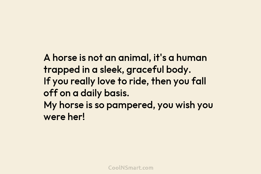A horse is not an animal, it’s a human trapped in a sleek, graceful body. If you really love to...