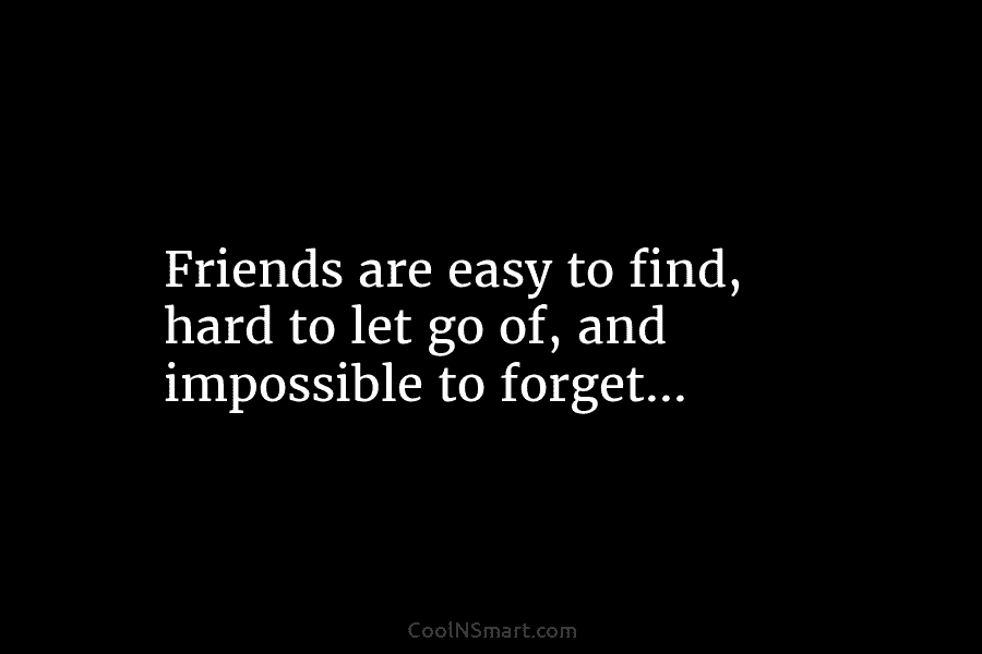 Friends are easy to find, hard to let go of, and impossible to forget…